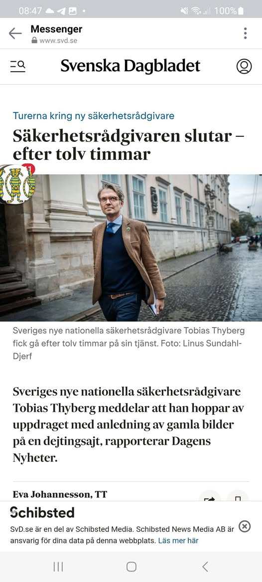 Säkerhetsrådgivare Thyberg Slutar Efter 12 Timmar