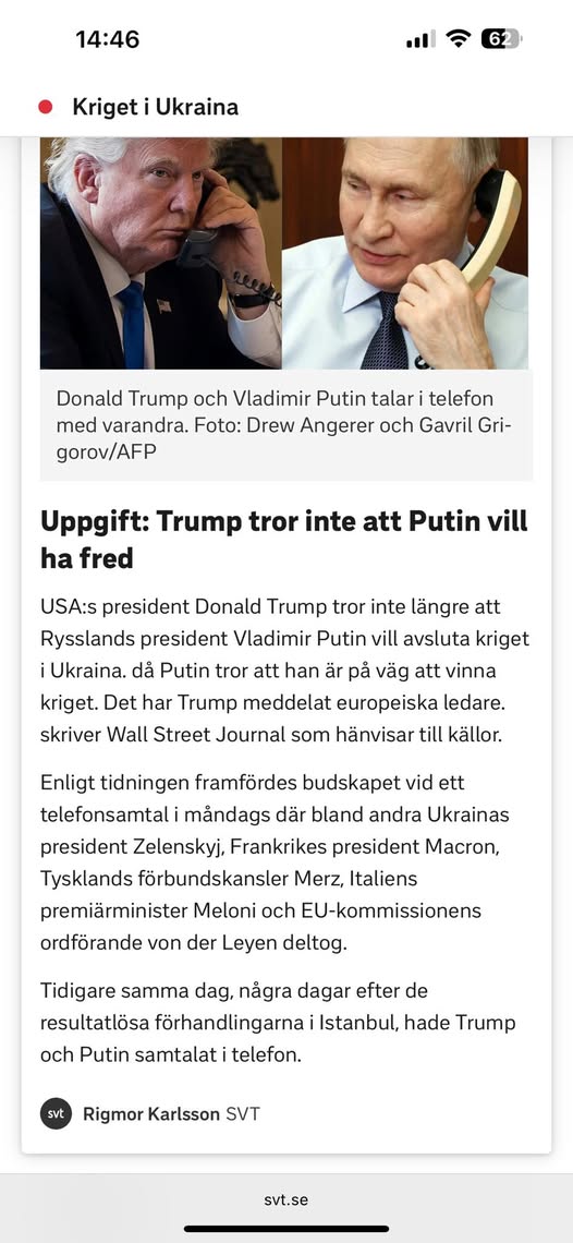 Trump Tror Inte Längre På Putins Fredsvilja
