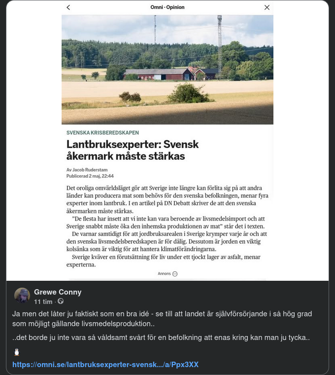 Svenskt Jordbruk & Självförsörjningsgrad