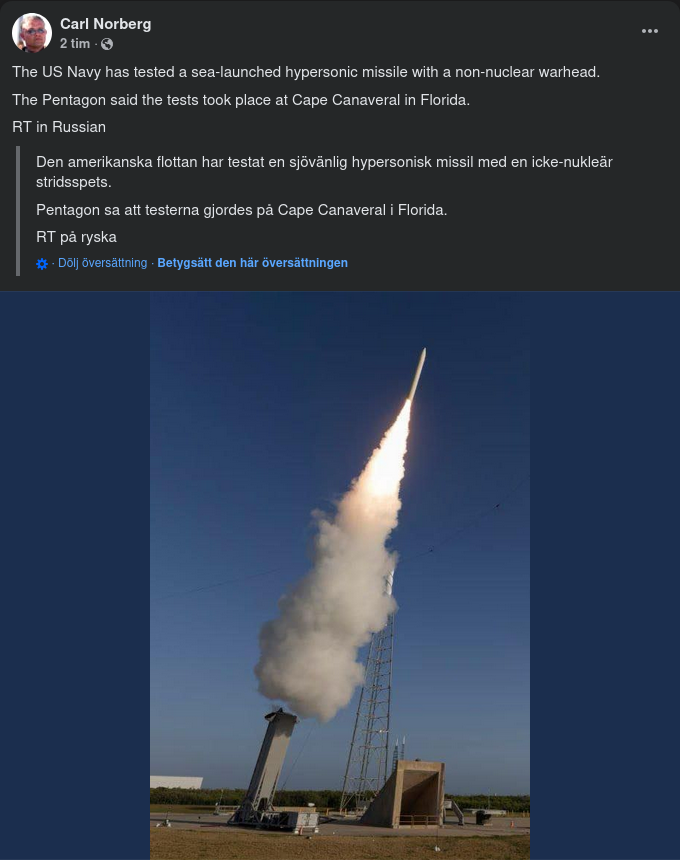 Amerikanskt Hypersonisk Missiltest