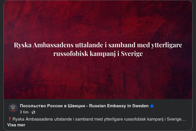 Ryska Ambassaden Om Ytterligare Svensk Russofobi