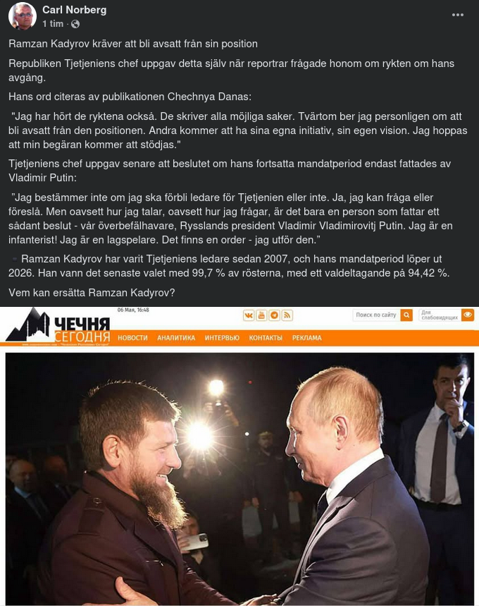 Kadyrov Vill Bli Avsatt
