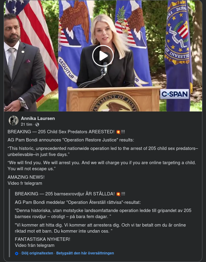 205 Pedofiler Anhållna I USA-Operation