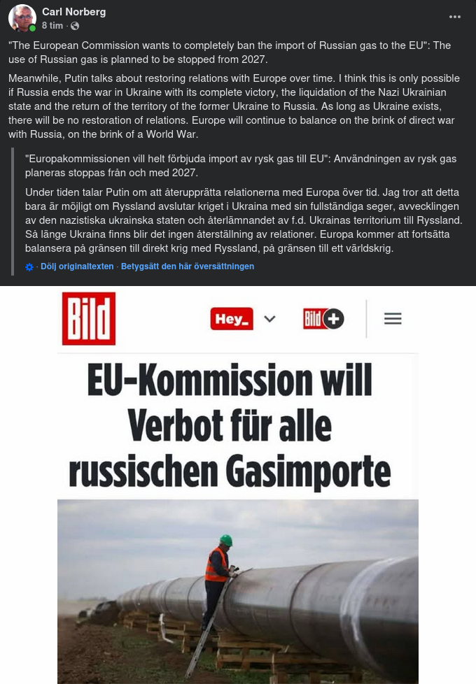 EU-Kommissionen Vill Banna EU-Import Av Rysk Gas