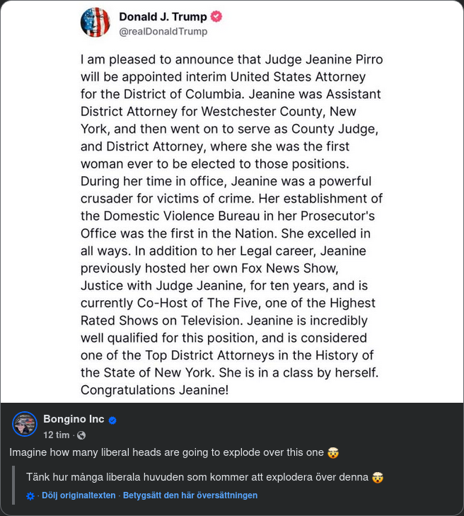 Judge Jeanine Pirro Positionerad