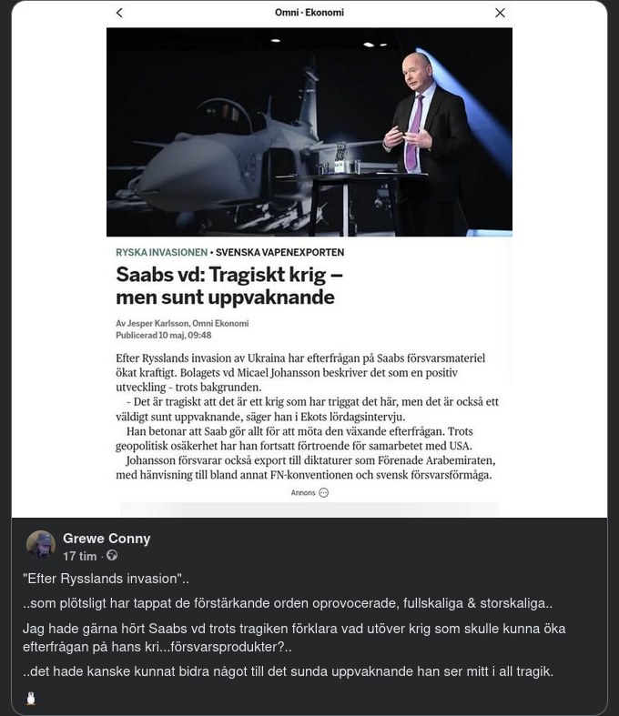 Tragiskt Krig & Sunt Uppvaknande Med Saabs VD Micael Johansson