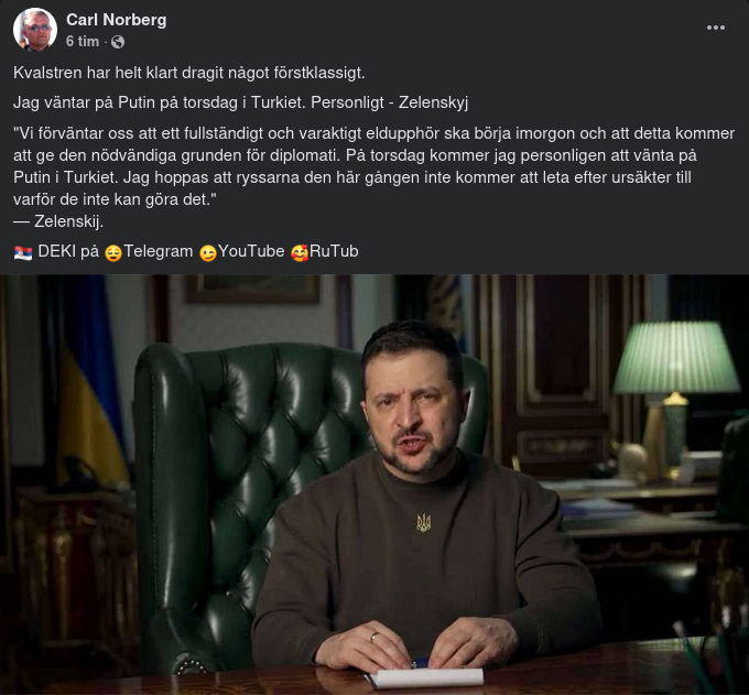 Torsdagsväntande Zelensky I Turkiet