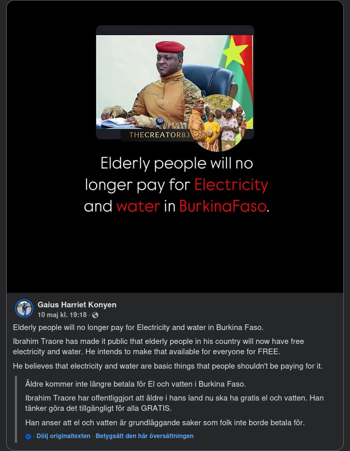 Gratis El & Vatten För Äldre I Burkina Faso