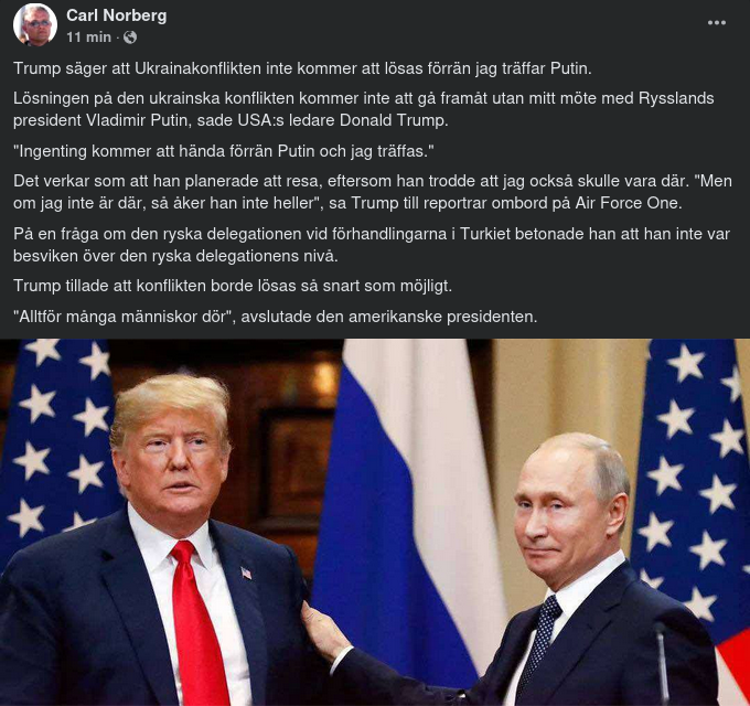 Ingen Ukrainalösning Före Trump/Putin-Möte