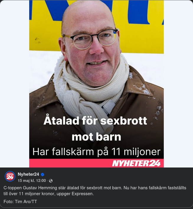 Miljonfallskärm För C-Pedofilen Gustav Hemming