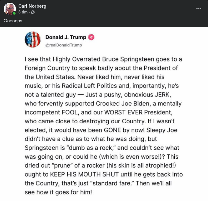 Trump Diggar Inte Springsteen
