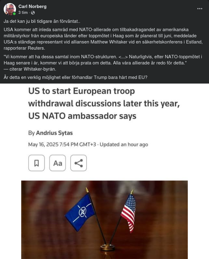 Samtal I Juni Om Tillbakadragande Av USA-Trupper Från Europa