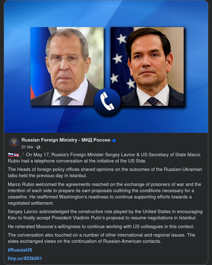 Rubio I Telefon Med Lavrov