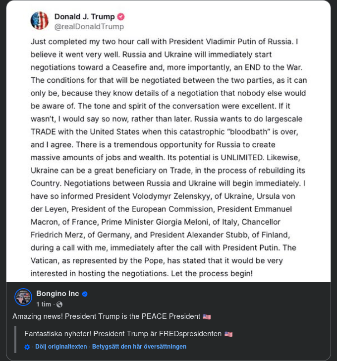 Trump Om Samtalet Med Putin