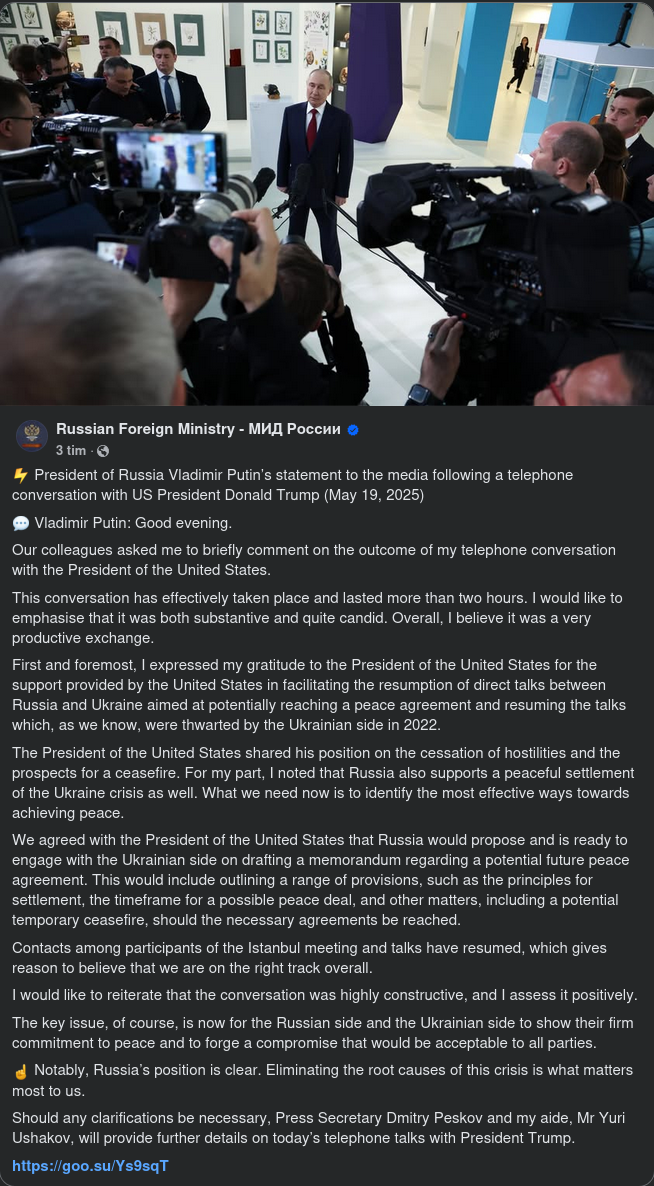 Putin Om Samtalet Med Trump