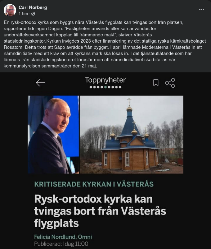 Rysk-Ortodox Kyrka I Västerås Kan Tvingas Bort