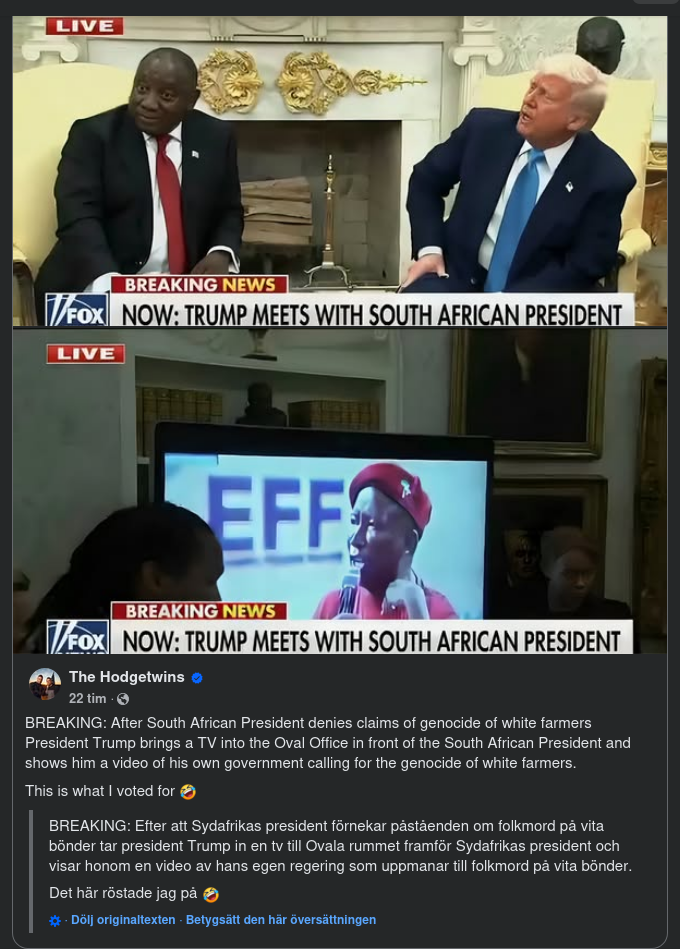 Trump Tittar På TV I Vita Huset Med Sydafrikas President