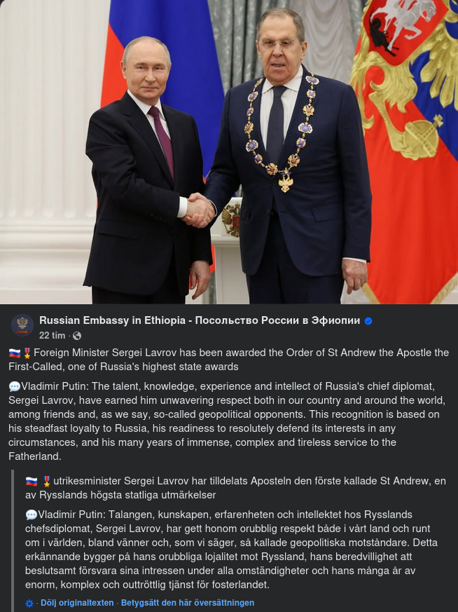 Lavrov Får St. Andrew-Orden