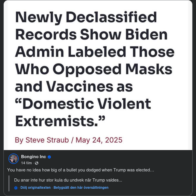 Masklösa & Vaccinmotståndare Kategoriserade Som Våldsamma Inhemska Extremister