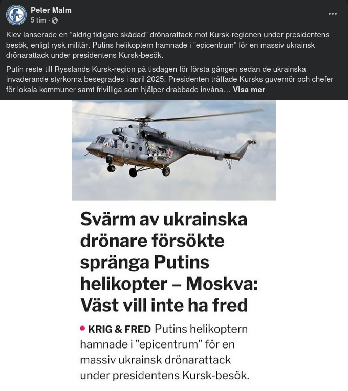 Ukrainsk Drönarattack Mot Putins Helikopter