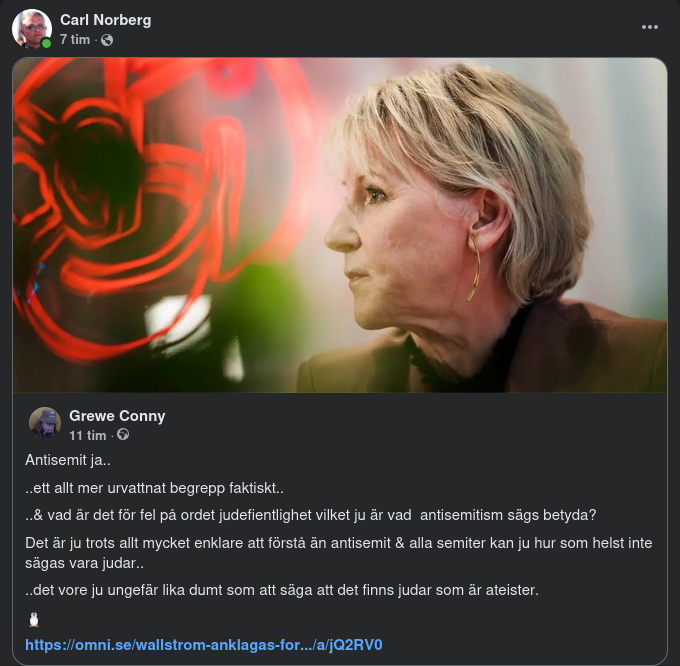 Antisemitismanklagad Wallström..