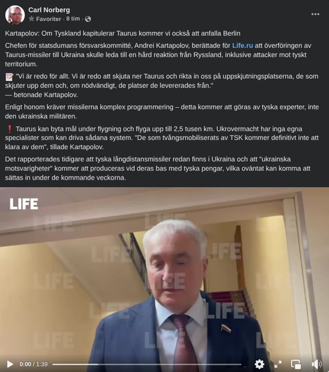 Kartaplov Om Tyska Taurus-missilier Till Ukraina