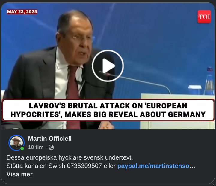 "Europeiska Hycklare" av Lavrov med Svensk Undertext