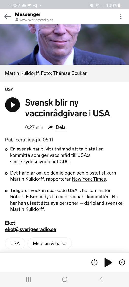 Svensk Ny Vaccinrådgivare I USA