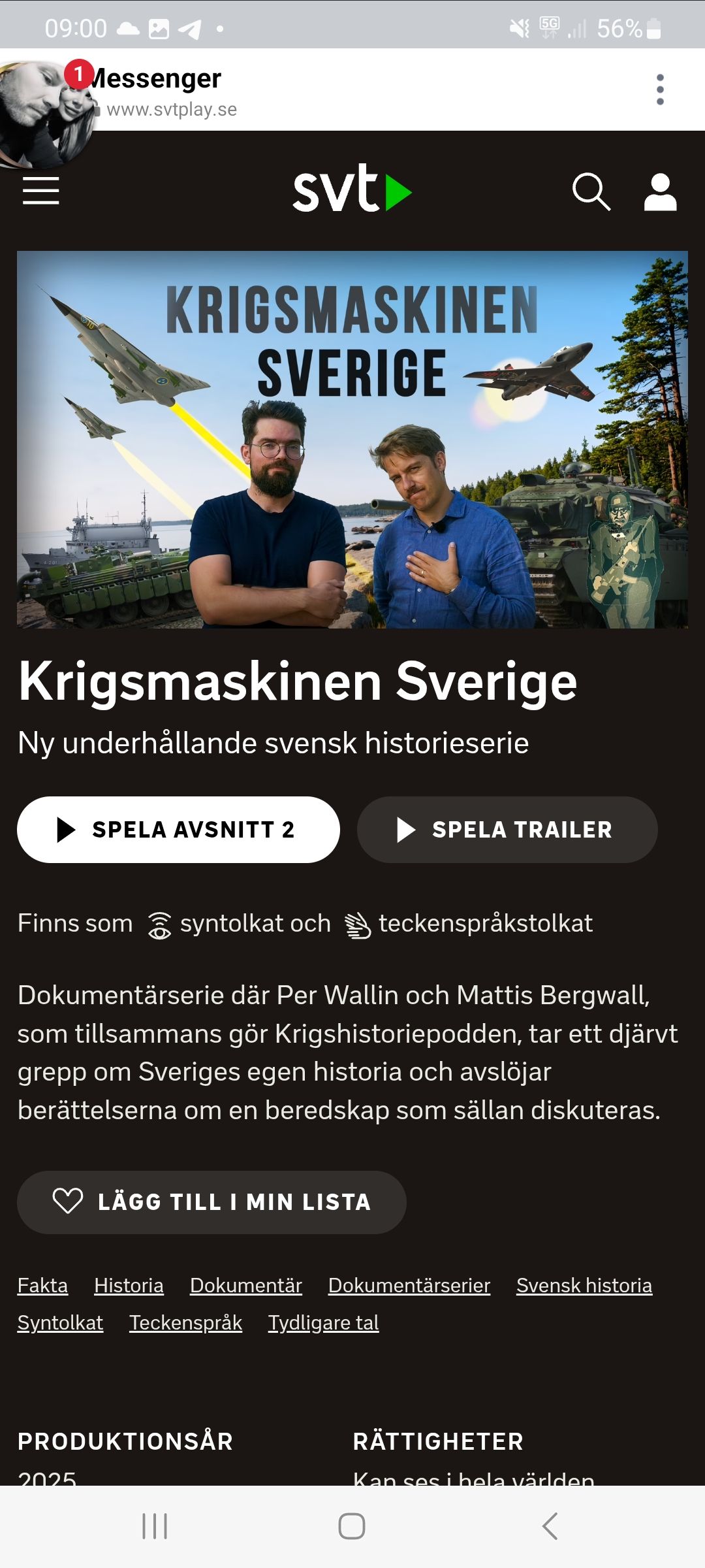 Krigsmaskinsunderhållande Sverigehistoria På SVT