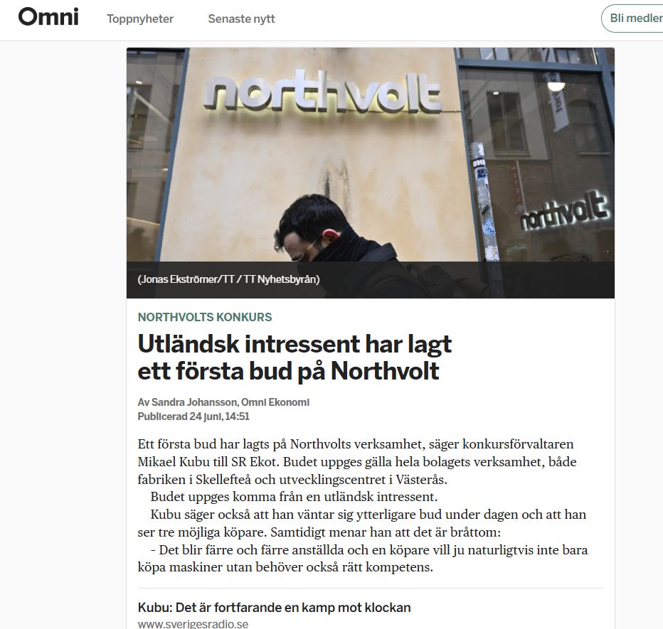 Utländsk Intressant Budar På Northvolt
