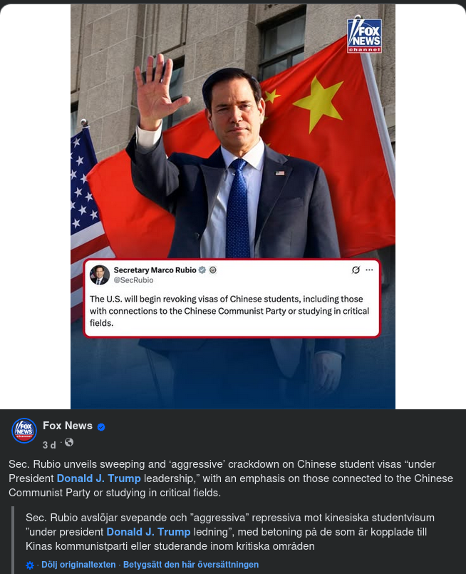USA Återkallar Kinesiska Studentvisa