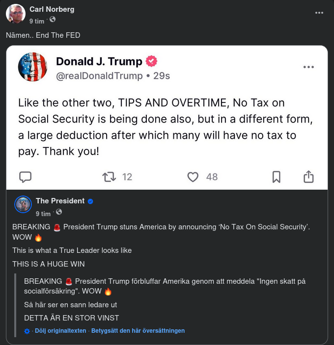 Trump Avskattar Socialförsäkringen