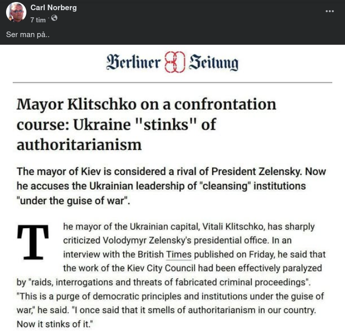 Klitschko: Ukraina Stinker Av Auktoritarism