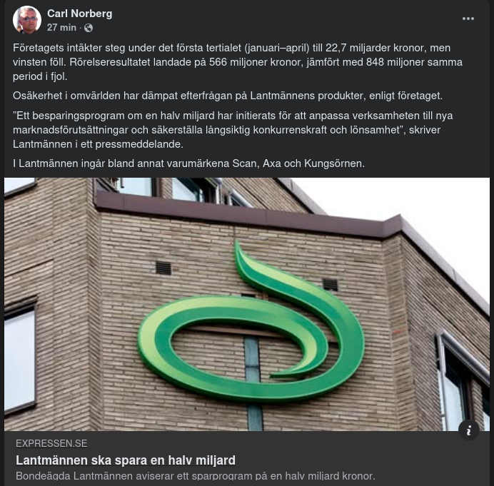 Lantmännen Ska Spara Halv Miljard