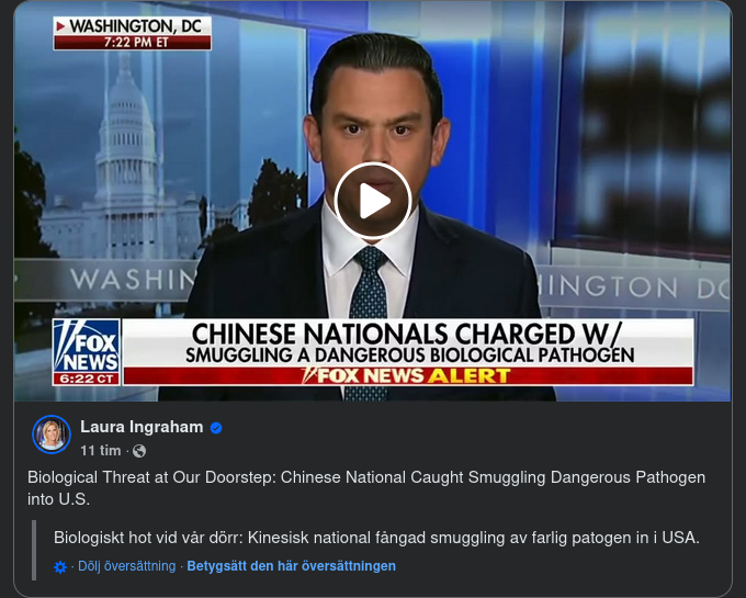 Patogen Kinessmugglad Till USA