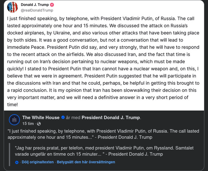 Trump Har Talat Med Putin