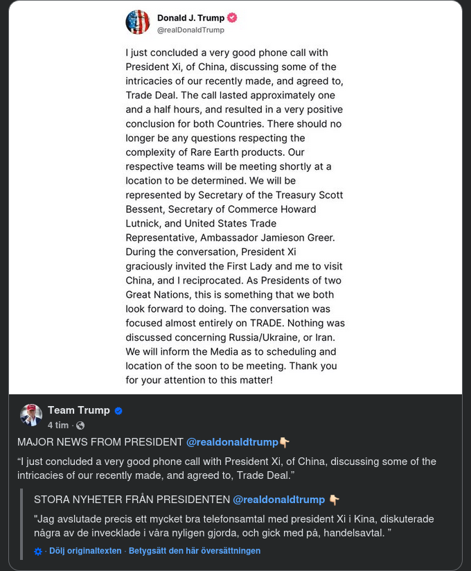 Trump Om Telefonsamtalet Med President Xi