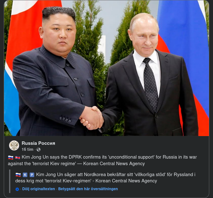 Nordkorea Stöder Ryssland Ovillkorligt