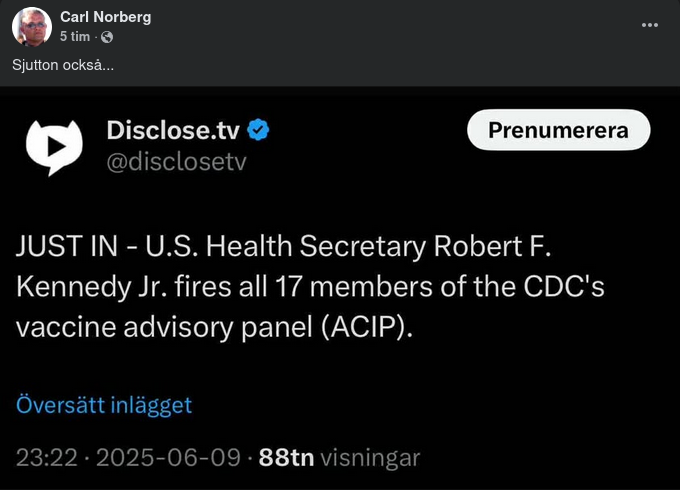 RFK Jr. Sparkar Alla 17 Vaccinrådgivare