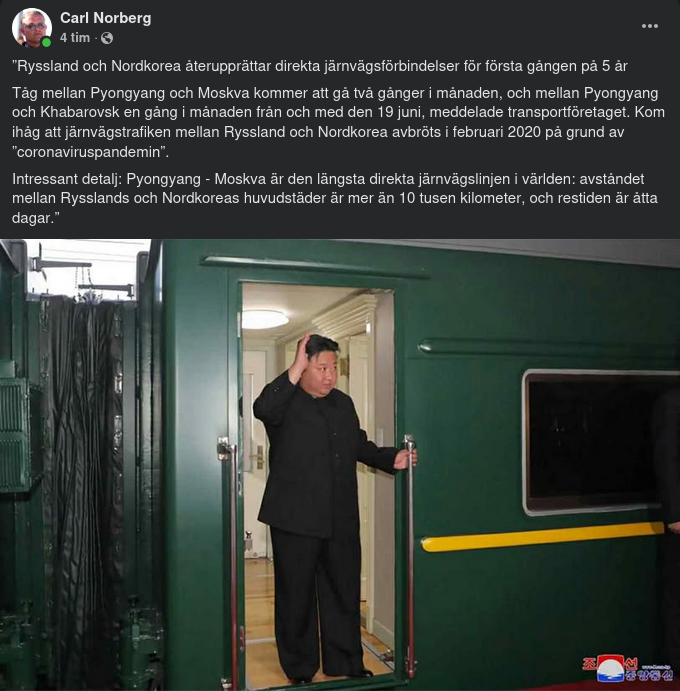 Ryssland & Nordkorea Återupprättar Direkt Tågförbindelse