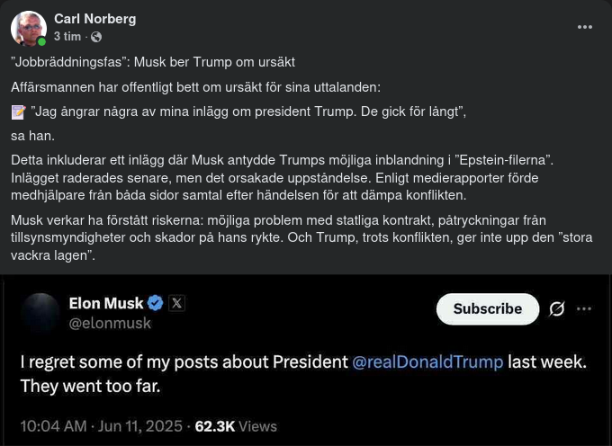 Musk Ber Trump Om Ursäkt