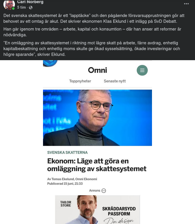 Skattesystemomläggningsbehov I SvD