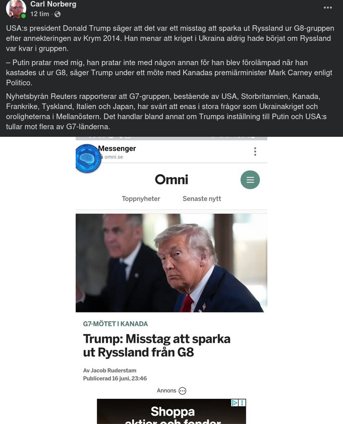 Trump Kritiserar Rysk Uteslutning Från G8