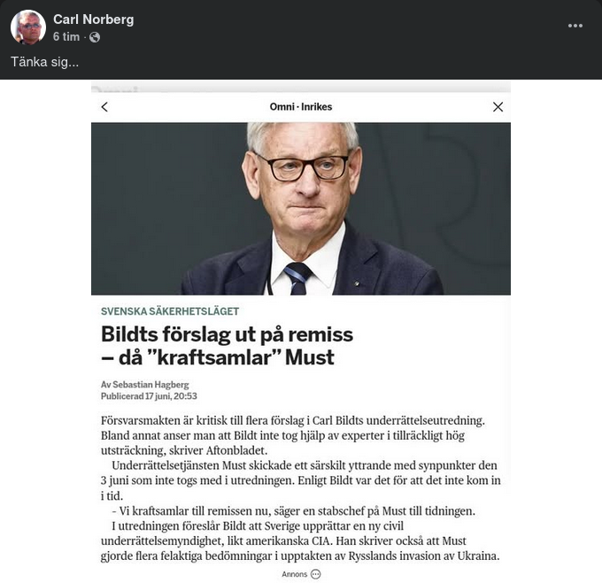 Must Kraftsamlar Mot Bildts Underrättelseutredning