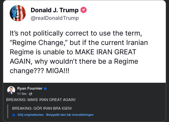 Trump Vill Se Regimskifte I Iran - MIGA