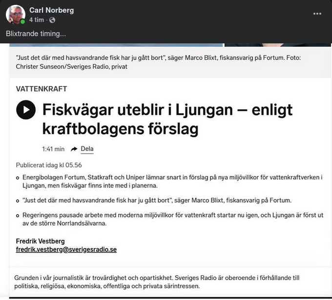 Uteblivna Fiskvägar I Energibolagsförslag För Ljungan