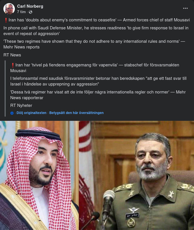 Iranska Tvivel Över Fiendens Fredsengagemang