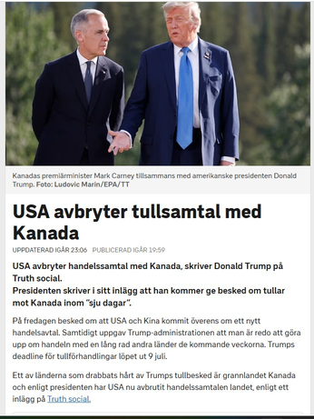 Avbrutna Tullsamtal Mellan USA & Kanada