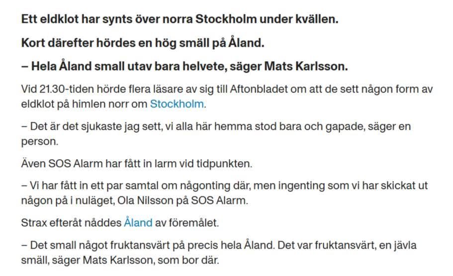 Meteorsmäll Över Åland?..
