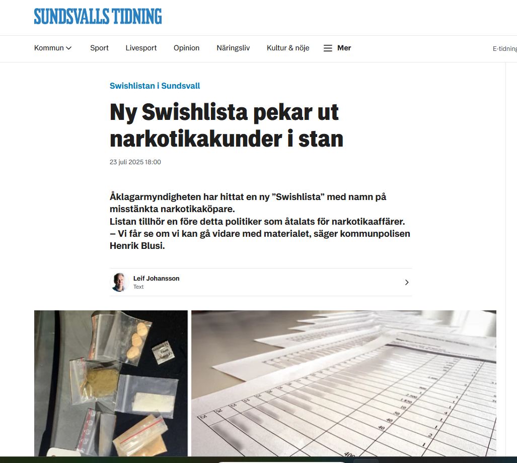 Swishlista Med Knarkkunder I Sundsvall